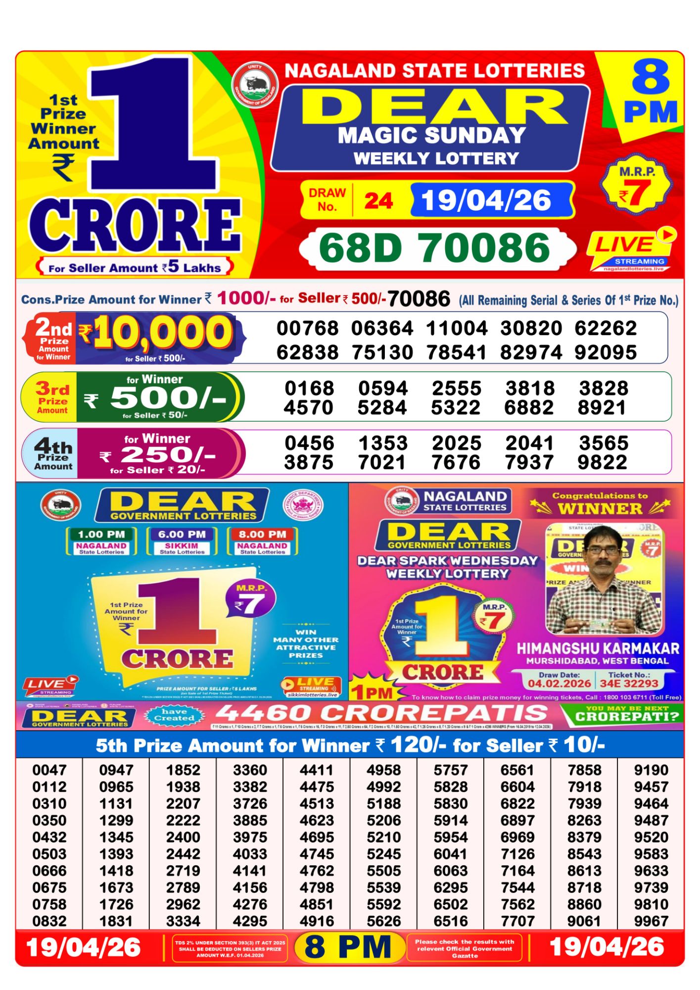 Dear Lottery 8PM Result